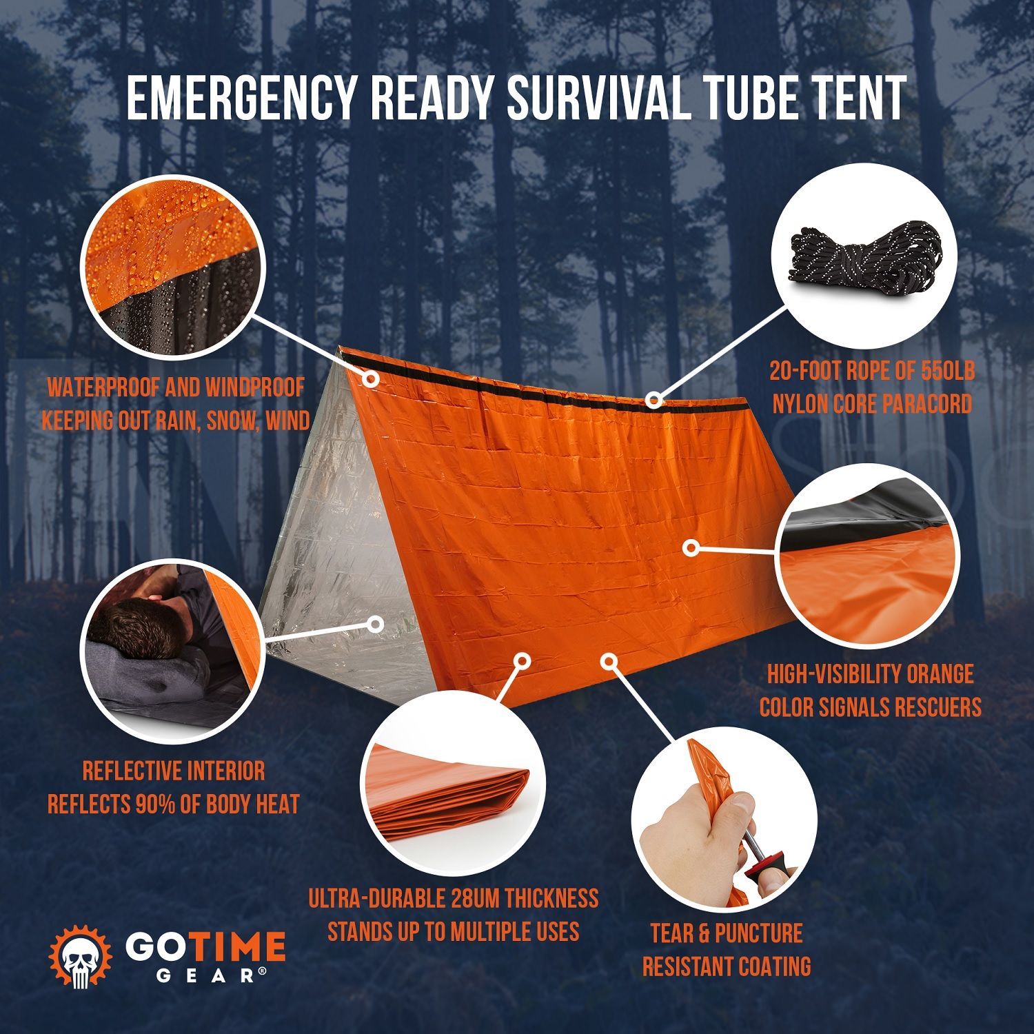 Go Time Gear Life Tent Emergency Survival Shelter - 2 Person Emergency Tent - Use As Survival Tent, Emergency Shelter, Tube Tent